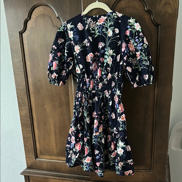 Gap, V-Neck Puff Sleeve Dress, navy with flower detail, XS - Picture 4 of 9